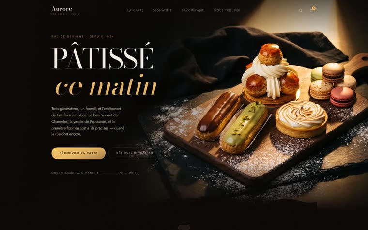 Aperçu du site Aurore, pâtisserie de quartier.