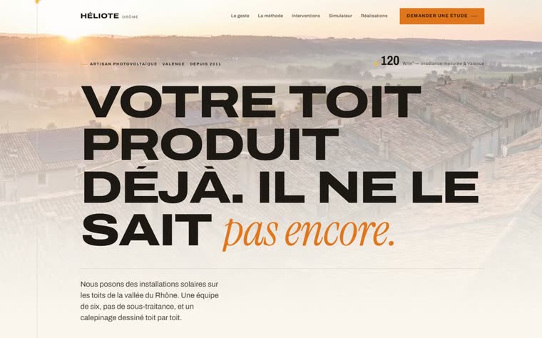 Aperçu du site Héliote, artisan photovoltaïque.
