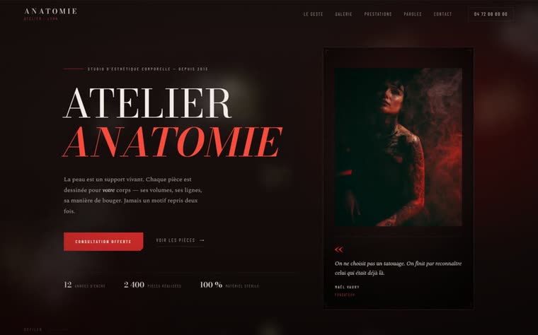 Aperçu du site Atelier Anatomie, studio de tatouage.